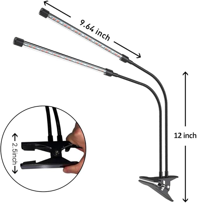 40W Grow Light LED Plant Grow Lights Full Spectrum for Indoor Plants, Auto ON Off with 3/9/12H Timer, 9 Dimmable Lightness Clip-On Desk Grow Lamp Bulbs