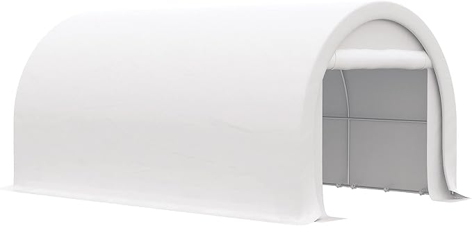 Outsunny 10' x 16' Carport, Heavy Duty Portable Garage Storage Tent with Large Zippered Door, Anti-UV PE Canopy Cover for Car, Truck, Boat, Motorcycle, Bike, Garden Tools, Outdoor Work, White