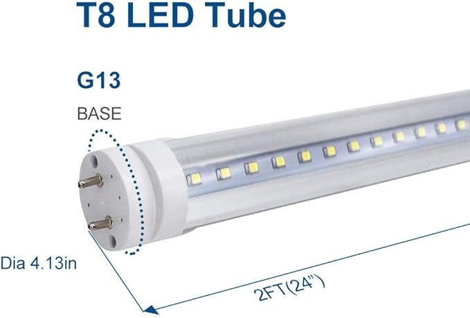 LightingWill LED T8 Light Tube 2FT, Daylight White 5000K, Dual-End Powered Ballast Bypass, 1000Lumens 10W (24W Equivalent Fluorescent Replacement), Clear Cover, AC85-265V Lighting Tube Fixture, 4 Pack