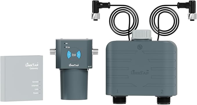 LinkTap T1 Smart Water Timer (Requires Gateway), 2-Outlet Sprinkler Timer, Ideal for Drip Irrigation, Weather Adaptive, Advanced Flow Monitoring, Better Range Than WiFi, IP66, Alexa