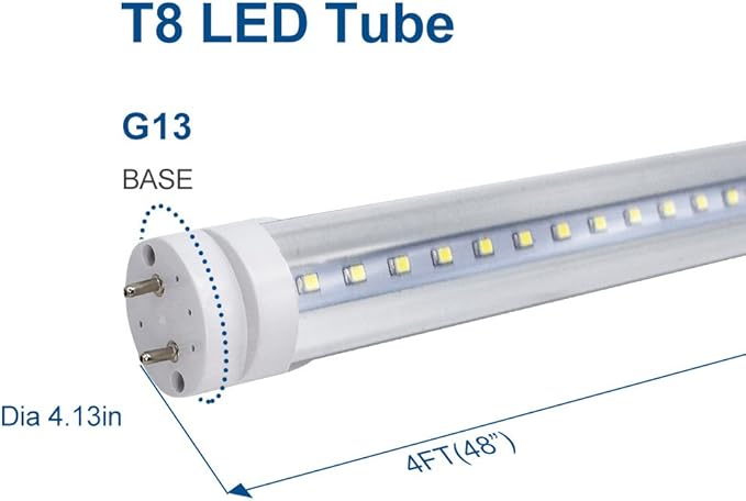 LightingWill LED T8 Light Tube 4FT, Daylight White 5000K, Dual-End Powered Ballast Bypass, 2000Lumen 18W (40W Equivalent Fluorescent Bulb Replacement), Clear Cover, AC85-265V Lighting Fixture, 4 Pack…