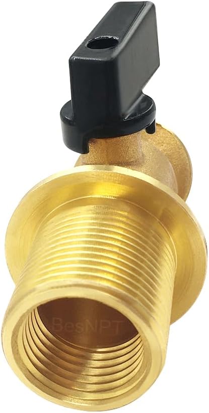 Brass Rain Barrel Spigot Water Tank Faucet, 3/4" NPS Male Inlet to 3/4" GHT Male Outlet, Quarter Turn Bulkhead Ball Valve