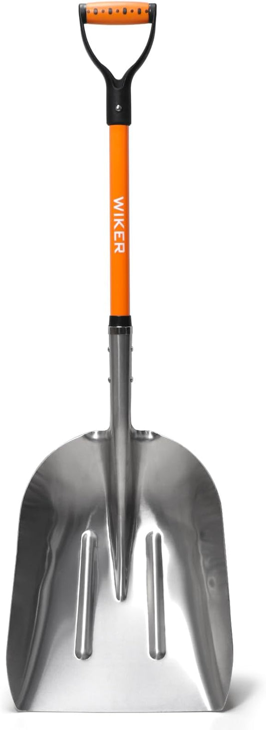 Snow Shovel,Metal Snow Shovel for Driveway,Scoop Shovel Heavy Duty with D Handel,Transfer Shovel for Gardening,Farms,and Barns,45 inches,Orange