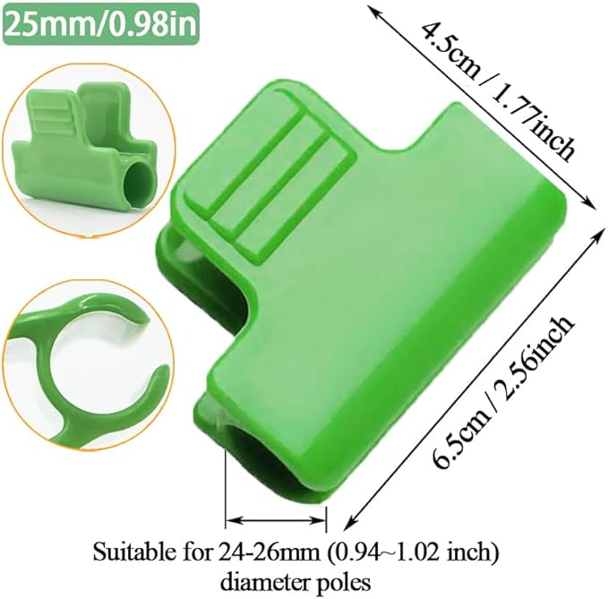 15pcs Greenhouse Clamps, 25mm Garden Hoops Clips Green Film Row Cover Netting Tunnel Plant Frame Shading Netting Rod Clip for Fixing Greenhouse Frame Shelters Garden Net (24-26mm Poles)