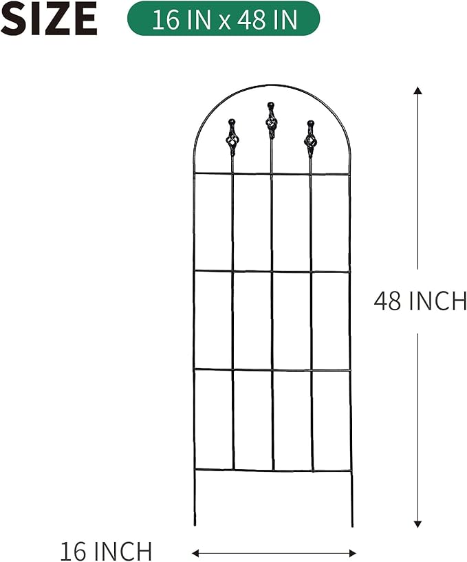 48" H x16 W Trellis,Black Garden Metal Vine Sturdy Trellises for Outdoor Climbing Plants Support Structures B (121cm) 2Pack