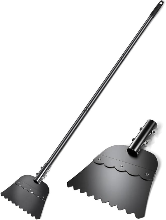 Wavy Blade Ice Scraper with Long Handle 57" Adjustable Snow Shovel Ice Chopper Weed Remover Tool for Gardening Driveway Floor Scraper & Root Cutter Digging Shovel Multifunctional Cleaning Garden Tool