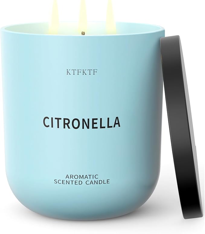 Citronella Candles Indoor Outdoor, 14.2oz Large Scented Candle for Home, Long Lasting Aromatherapy Candles | Non-Toxic Essential Oil & Soy Wax | Natural Herbal & Woody Aroma