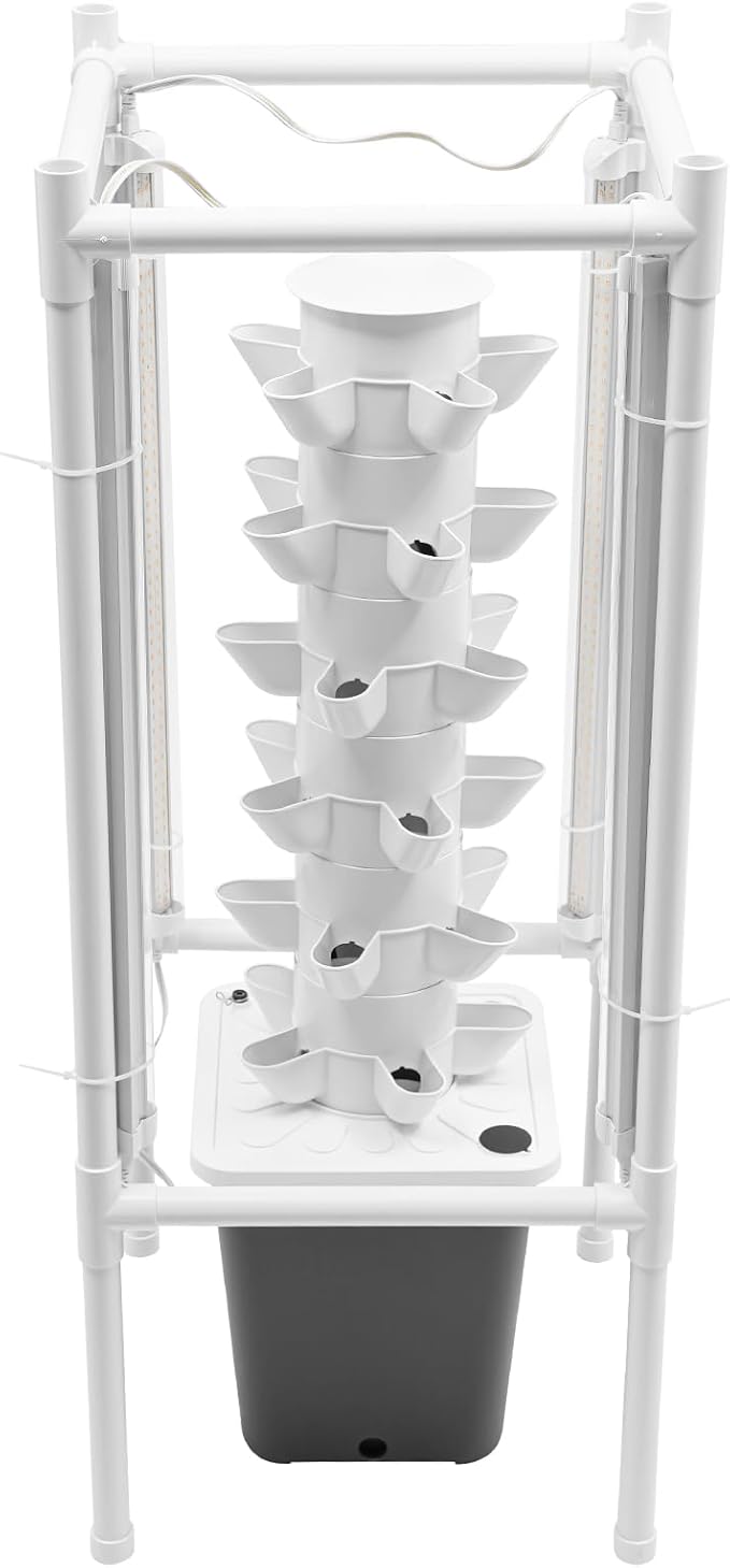 Hydroponics Growing System Kit, 6 Layers 30 Holes Indoor Gardening System Vertical Planter Germination Kit w/Water Pump, Hydroponic Natural Balanced Tower System for Chilies, Mint (Gray)