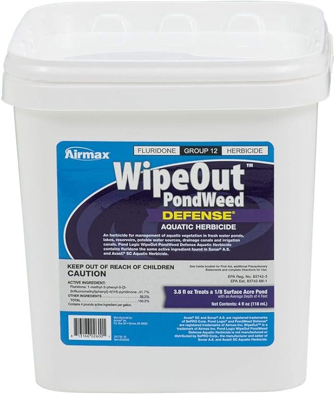 Airmax Wipeout Pond Weed Defense, Herbicide & Aquatic Weed Control, Controls Duckweed & Other Unwanted Submerged & Floating Vegetation, Easy-to-Use & Long Lasting, All-Season Treatment - 4 Ounce