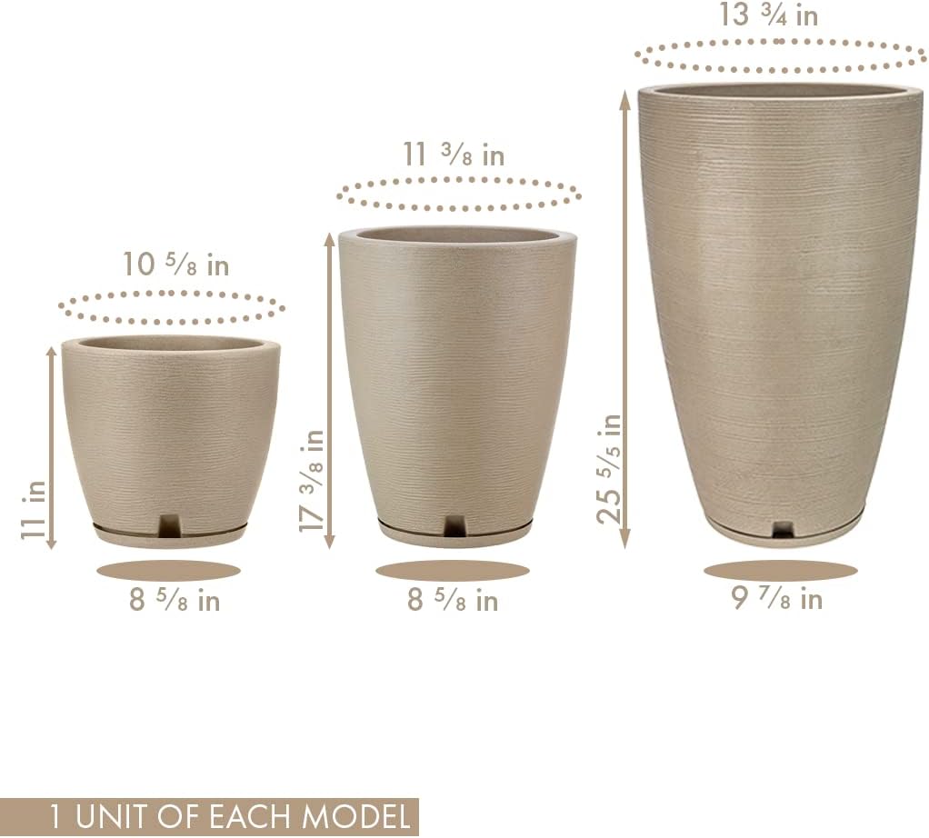 Floridis Planter, Set of 3, Outdoor/Indoor, Plastic Resin (Beige)