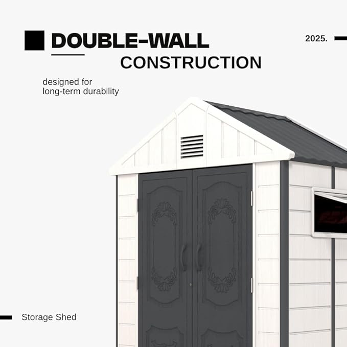 Kingdura 6x4 FT Resin Outdoor Storage Shed with Reinforced Floor, All-Weather Resistant Plastic Garden Outside Bike Tool Shed with Lockable Doors, Window for Backyard Patio Poolside