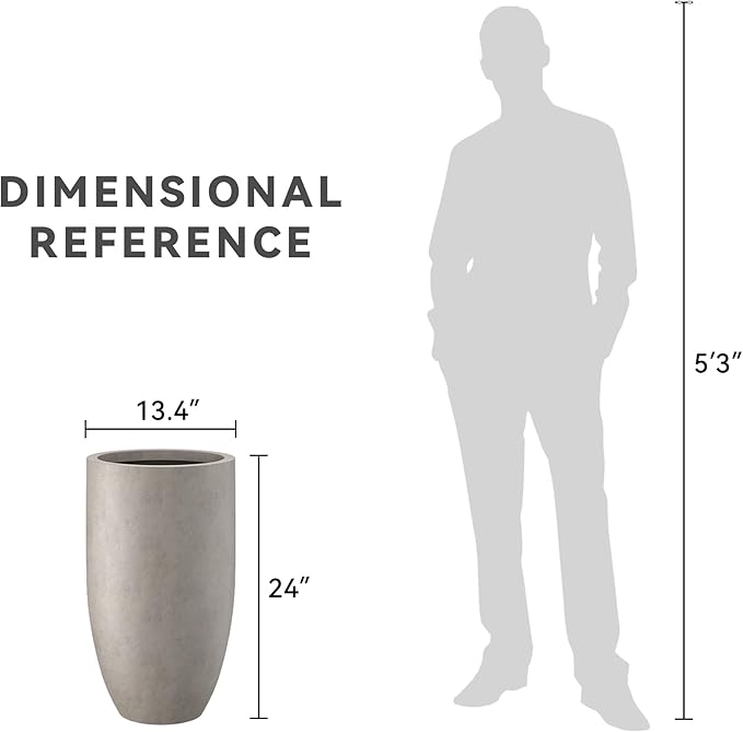 Kante 24 Inch Tall Round Concrete Planter, 2 Pack Large Indoor Outdoor Plant Pots with Drainage Hole and Rubber Plug, Modern Decorative Garden Pots for Home Patio Porch, Weathered Concrete