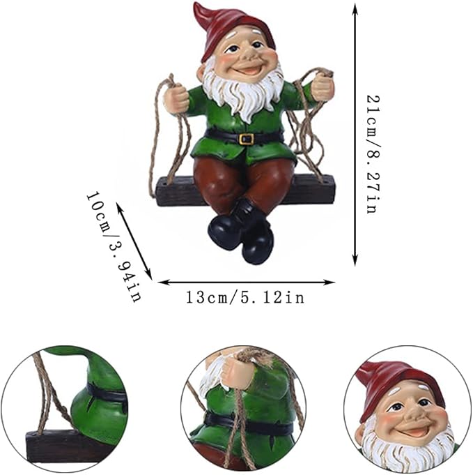 Funny Garden Gnomes Statue Hanging Dwarf Figurines Ornament Sculpture Swing Gnome for Outdoor Pation Yard Lawn Porch Home Christmas Tree Decor Halloween New Year
