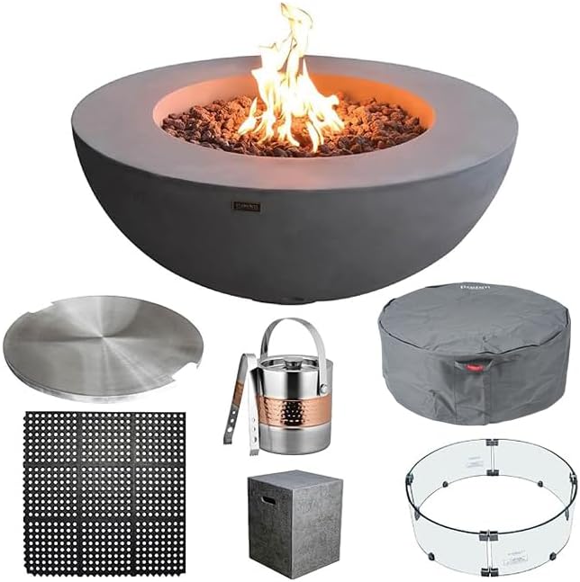 Elementi Round Outdoor Fire Pit Table, Propane Fire Pits for Outside Patio Includes Canvas Cover & Lava Rocks, Firepit Outdoor Fireplace for Backyard Gas Fire Pits & Outdoor Fireplaces