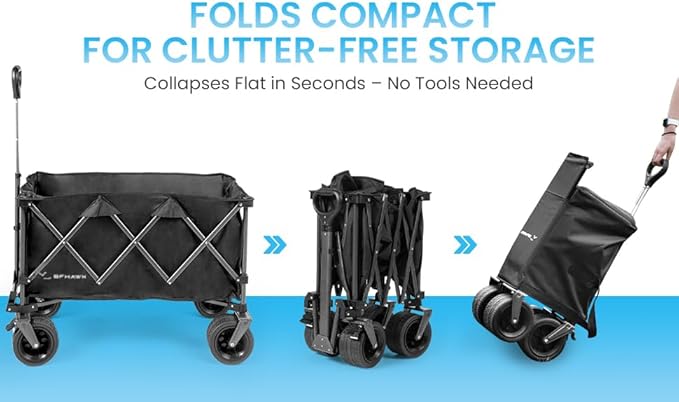 36" Collapsible Wagon Cart with Big All-Terrain Beach Wheels, Foldable Heavy Duty Wagons, Utility Carts for Camping, Garden, Outdoor, Grocery, Sports, Free Packable Backpack Included