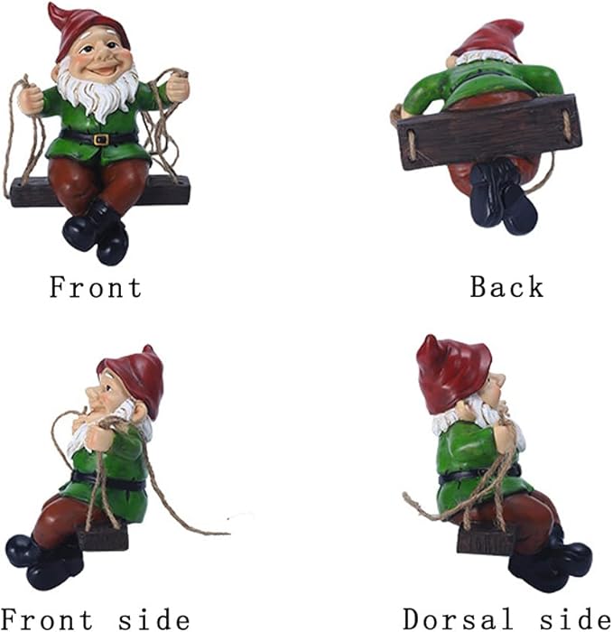 Funny Garden Gnomes Statue Hanging Dwarf Figurines Ornament Sculpture Swing Gnome for Outdoor Pation Yard Lawn Porch Home Christmas Tree Decor Halloween New Year