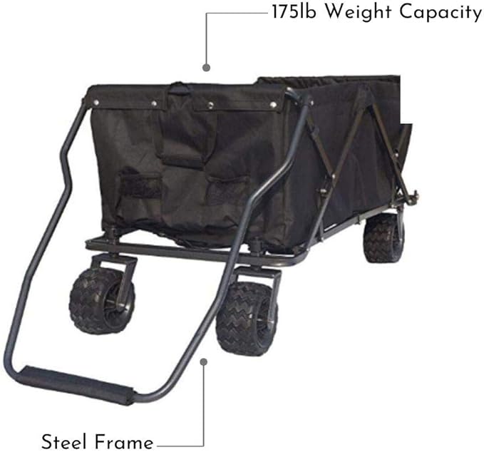 Impact Canopy Folding Collapsible Utility Wagon, Extra-Large Wagon with All-Terrain Wheels, Black