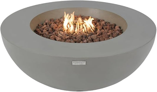 Lunar Bowl Concrete Fire Pit 42" x 42" Patio Firepit Includes Lava Rocks Modern Fire Pits & Outdoor Fireplaces for Garden, Deck, Indoor & Outdoor Heating