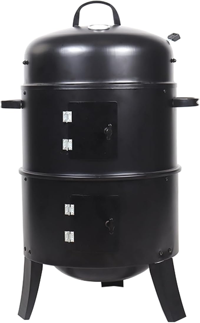 16 inch Vertical Charcoal Smoker, BBQ Grill, Fire Pit, 3-in-1 with Built-in Thermometer, Adjustable Air Vent, Idea for Parties, Backyard, Patio, Camping