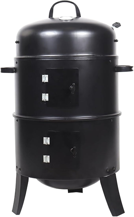 16 inch Vertical Charcoal Smoker, BBQ Grill, Fire Pit, 3-in-1 with Built-in Thermometer, Adjustable Air Vent, Idea for Parties, Backyard, Patio, Camping