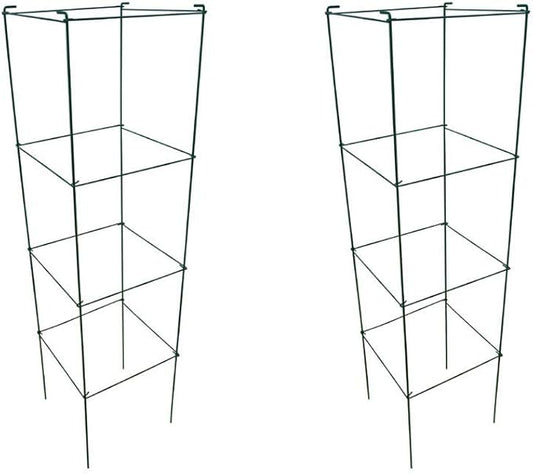 Green Square Folding Tomato Cage Plant Support Stake Tower 12 inch by 46 inch, Pack of 2 Sets