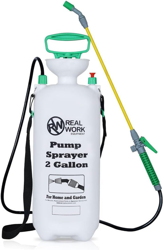 REALWORK 2-Gallon Handheld Tank Sprayer with Easy-Carry Shoulder Strap for Lawn, Garden, Yard, in Translucent White