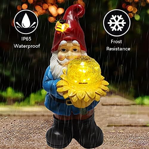 Solar Gnome Waterproof - Gifts for Mom Women Solar Outdoor LED Lights Resin Garden Gnome Statues Decor Lantern Figurines Funny Decorations Outdoor Indoor Porch Decor (Warm White Orb)