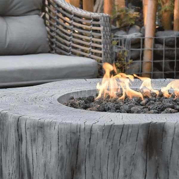 AMS Fireplace | Elementi | Round Natural Gas Fire Pit Table | Canvas Cover, Lava Rocks and Gas Key Valve Included | Fuel: Natural Gas, Manchester - Classic Grey
