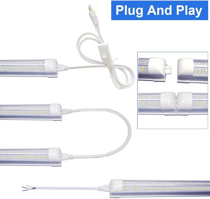 8Ft Led Shop Lights,8 Feet 8' V Shape Integrated LED Tube Light,144W 18000lm Fluorescent Clear Cover Linkable Surface Mount Lamp,Replace T8 T10 T12 Fluorescent Light Cooler Door Freezer Fixture