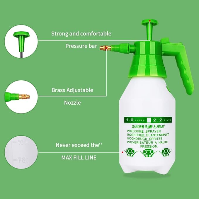 Garden Pump Sprayer,68oz/34oz Hand-held Pressure Sprayer Bottle for Lawn with Safety Value&Adjustable Nozzle, for Watering,Spraying Weeds,Home Cleaning and Car Washing,0.5 Gallon