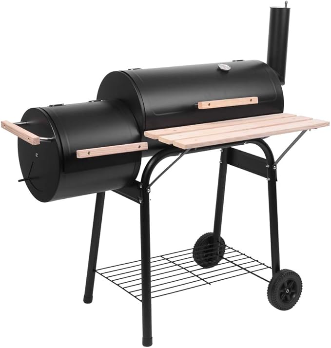 ROVSUN Charcoal Grill, Large Cooking Area of 433 Sq.In., Offset Smoker, Side Table, Perfect BBQ Grill for Indoor/Outdoor Picnic, Black