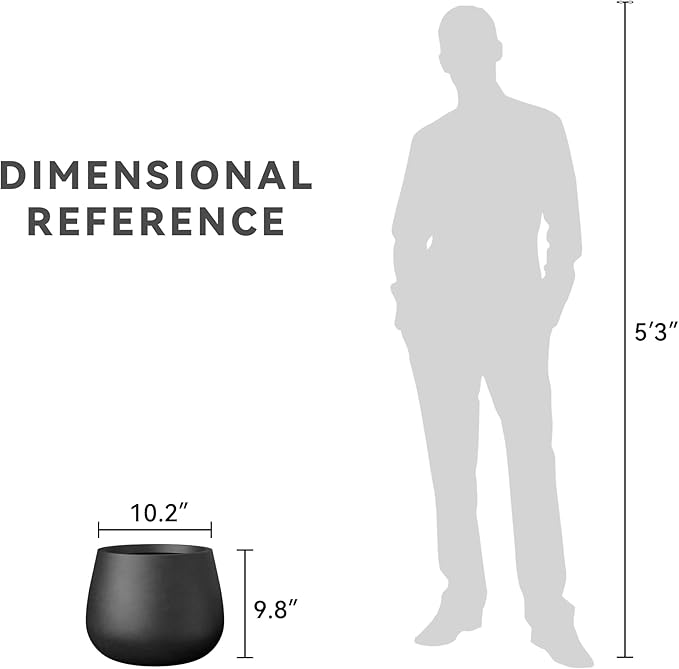 Kante Curva Series Planter, 10.2 Inch Round Concrete Flower Pot with Draiange Hole and Rubber Plug, Suitable for Indoor Plants, Home, Garden, Patio, Black