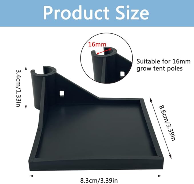 4 PCS Grow Tent Corner Shelf,16 mm Grow Tent Accessories,White Grow Tent Shelves for Place The Hygrometer Camera and Planting Equipment Black/White (Black/4PCS)
