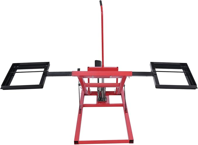 Lawn Mower Lift with Hydraulic Jack 500 Lbs Weight Capacity, Solid Carbon Steel Lawn Mower Lift, Adjustable Wheel Span Lawn Lifter for Riding Tractors and Zero Turn Lawn Mowers (Black+Red)