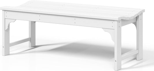 WestinTrends Malibu Outdoor Bench, All Weather Resistant Poly Lumber Backless Patio Garden Bench, Adirondack Curved Bench Seat for Comfort, White