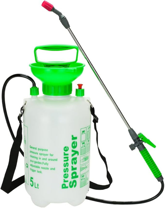 NewBeeclassic 5L Pressurized Hand Sprayer - Multi-Purpose Garden Sprayer 1.3 Gallon with Adjustable Nozzle, Ergonomic Design for Weed Control, Cleaning, Spraying (Leak-Proof & Durable)