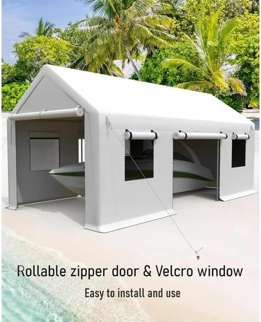 Garvee 13x20 Heavy Duty Carport Canopy, Galvanized Steel Frame Car Port with Waterproof PE Tarp, 4 Doors & 4 Windows, All Weather Portable Garage for Car Boat Truck, White