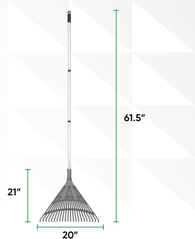 Superio Adult Rake with 3-Part Aluminum Handle, Durable Plastic Head to Sweep Leaves in Lawn and Tidying Up The Garden, 61"