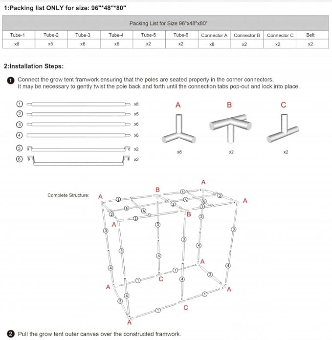 Grow Tent, 8x4 Feet Mylar Grow Tent with Obeservation Window and Floor Tray for Indoor Plant Growing (96"x48"x80")
