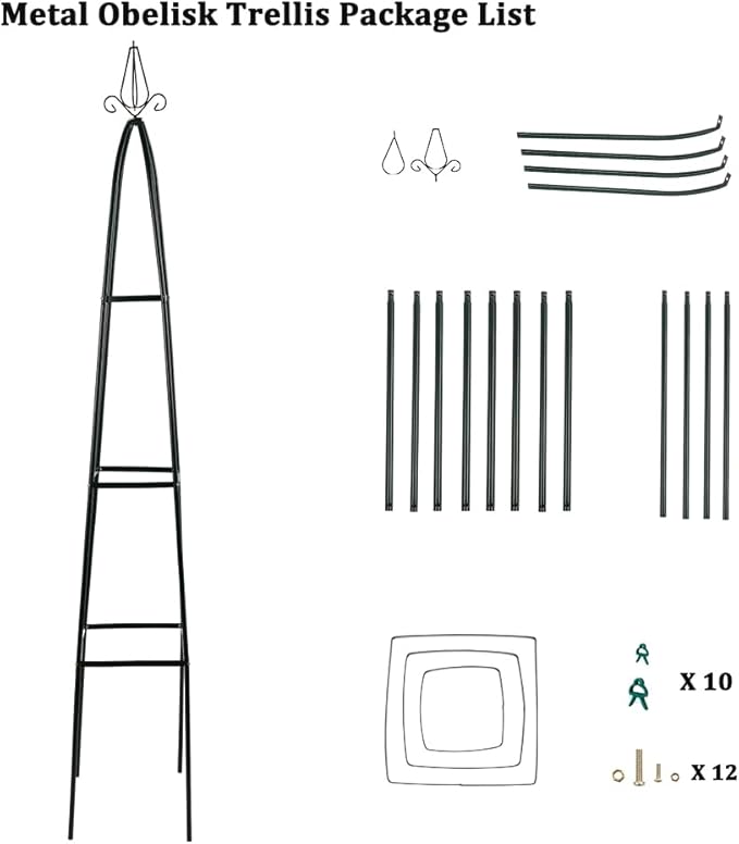 Garden Trellis for Climbing Plants Outdoor - Powder-Coated Steel 89" Towering Plant Support - Heavy Duty Metal Obelisk Trellis for Climbing Vine, Vegetables & Flowers,Deep Green