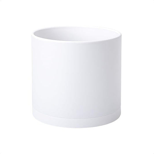 D'vine Dev 8 Inch Plastic Planter Pots for Plant Pot with Drainage Hole and Seamless Saucers, White Color, 74-X-A-1