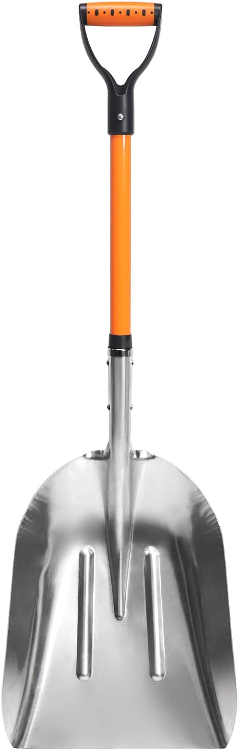 VNIMTI Aluminum Snow Shovel with D Handle Metal Snow Shovel for Driveway 45Inches 3.7 Pounds Transfer Shovel Shovel for Gardening, Orange