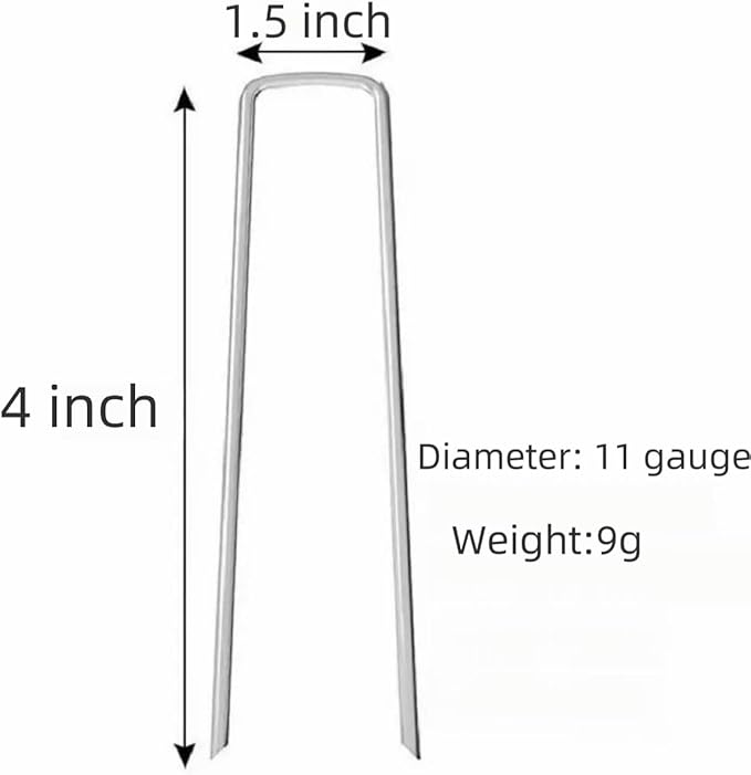 4 inch 25 Pack Silver Galvanized Landscape Staples 11 Gauge Garden Stakes Pins Anti-Rust Ground Stakes U-Shaped Tent Stakes are Used for Weed Barrier, Irrigation Tubing, Yard Lawn, Landscape Fabric