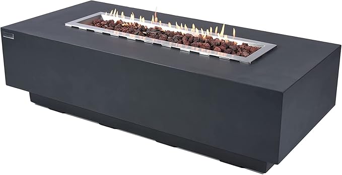 Elementi | Granville Gas Fire Pit Cast Concrete 60" Rectangular Fire Table, Outdoor Fire Pit Electronic Ignition | Canvas Cover, Lava Rock Included | Dark Gray (Natural Gas)