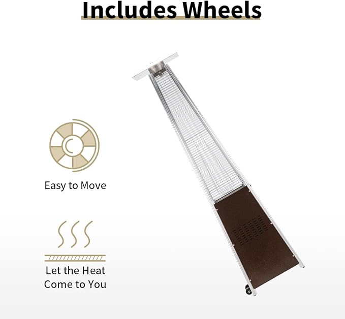 Patio Heater, KEZATO Outdoor Pyramid Patio Heater with Cover and Wheels 42,000 BTU Glass Tube Propane Heater for Commercial and Residential Use - Bronze