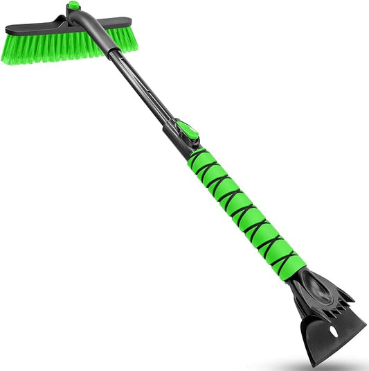 HEEYA Snow Brush for Car, Extendable Snow Brush and Ice Scraper with Foam Grip, Car Window Scraper for Snow and Ice for SUV Truck Auto Jeep RV Vehicle Windshield - Green