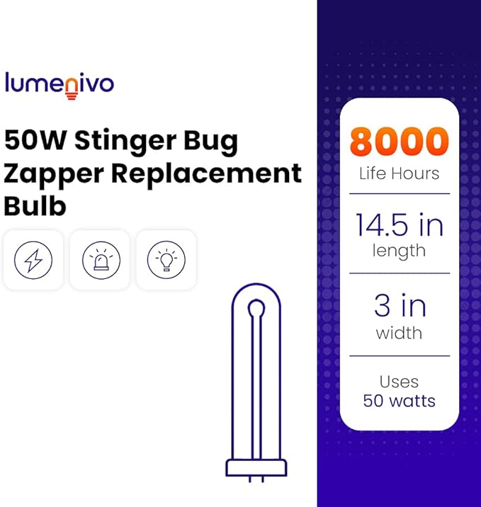 lumenivo Bug Zapper Bulb Replacement for Stinger/DEJAY B8080-4 50 W Stinger Bug Zapper Replacement Bulb with G10Q-4 4 Pin Square Base - T1, FUL50T10/BL Bug Zapper Bulb - 1 Pack