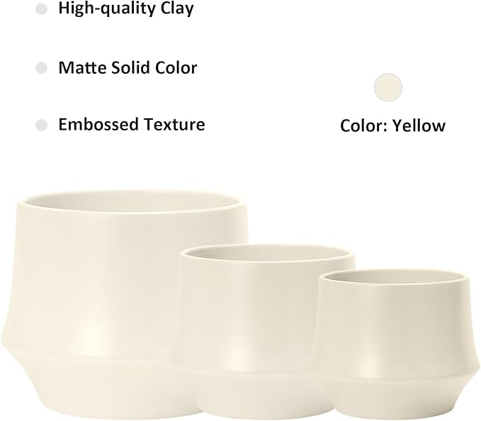 OXART Ceramic Plant Pots, 10/7.5/5.1 inch Planters Pots for Plants with Drainage Holes, Set of 3 Modern Round Decor Flower Pot for Plants Lilies, Cacti, Succulents, Snakes, and Pothos (Yellow)