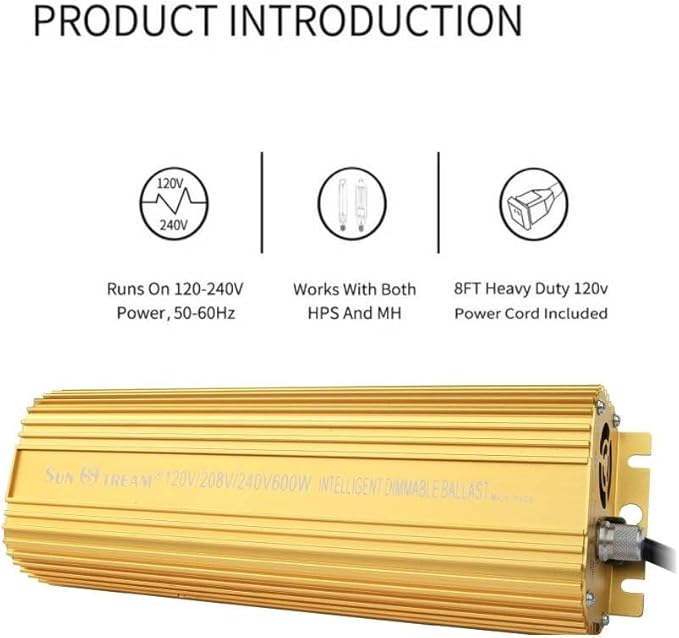SunStream 600 Watt HPS Light Dimmable Electronic Grow Light Ballast for Indoor Plant (Yellow)