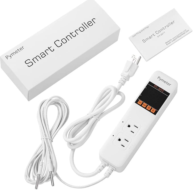 Digital Temperature Controller Dual Probe Reptile Thermostat Controlled Outlet for Terrarium Heat Mat Heating Pad, Switch Cooling Fan Freezer Fridge ON & Off at Setpoints 10A 1200W